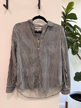 Madewell Black and White Vertical Stripe Button-Up Blouse